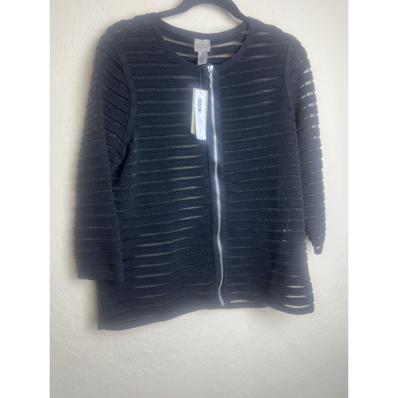 Chicos Easywear Jacket Black 3X Textured Sheer Mob Wife Going Out Zip Whimsigoth - Picture 1 of 7